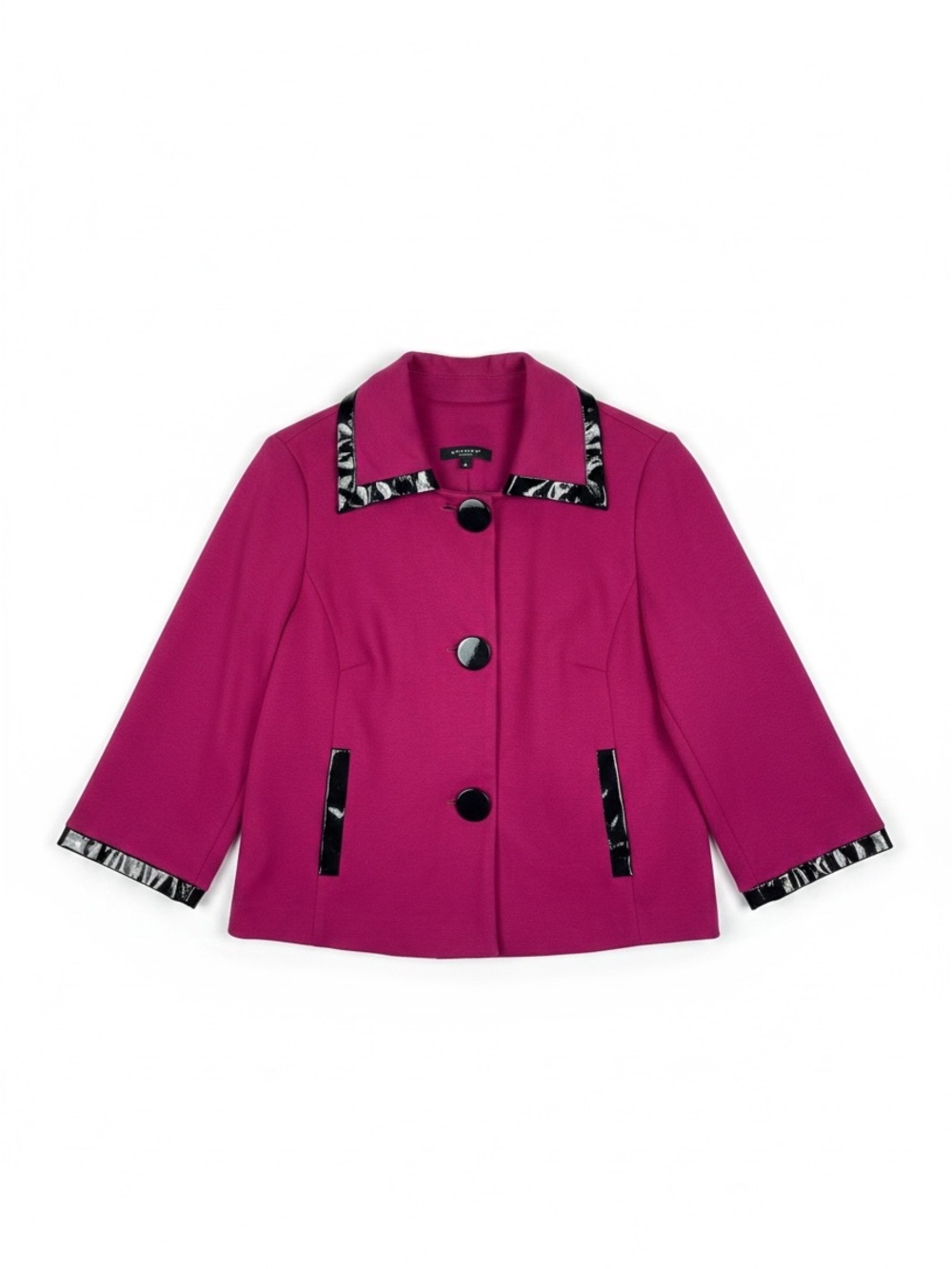 Vintage Sandro Cropped Coat Fuchsia Pink Large Patent Leather Trim